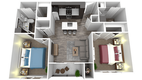 Floor plan for 2 beds, 2 baths, 1091 sqft